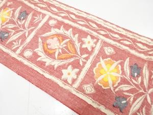 手織り真綿紬　花更紗模様織り出し　名古屋帯